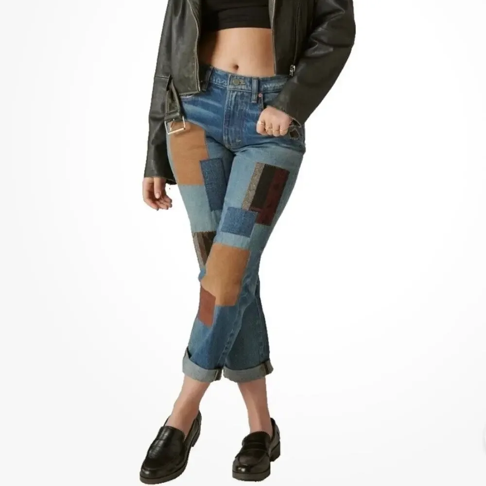 Lucky Brand Lucky Legend Womens Boy Mid Rise Jeans Straight 24R Patchwork Boho - Picture 3 of 11